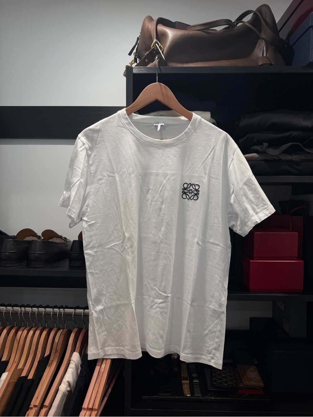 Loewe White Crewneck T-Shirt with Black Anagram Patch
